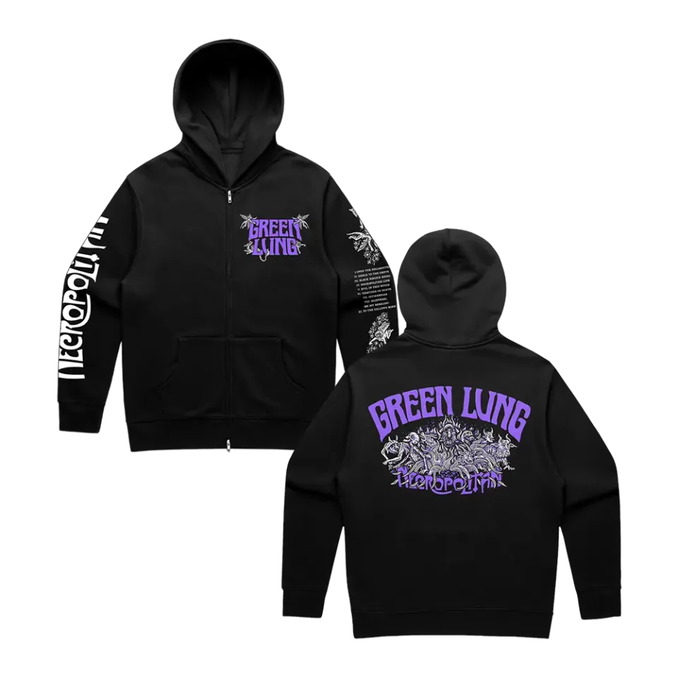 Green Lung Necropolitan zip hoodie svart oversize